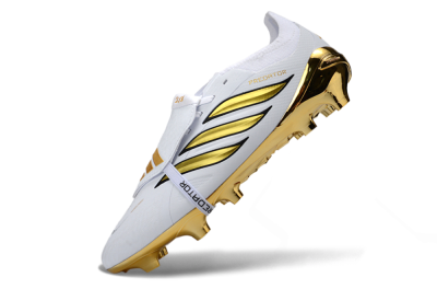 Adidas Predator 26 Elite Fold-Over Tongue FG Firm Ground Soccer Cleats - White/Elegant Gold/Classic Black