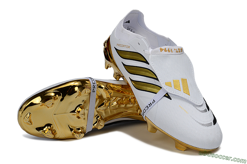 Adidas Predator 26 Elite Fold-Over Tongue FG Firm Ground Soccer Cleats - White/Elegant Gold/Classic Black 3