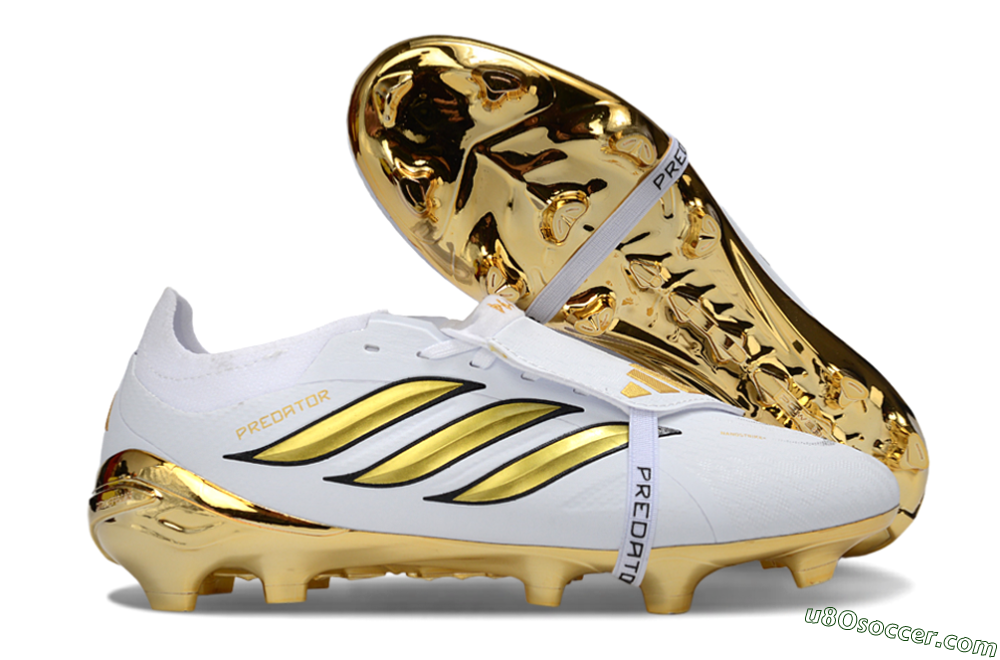 Adidas Predator 26 Elite Fold-Over Tongue FG Firm Ground Soccer Cleats - White/Elegant Gold/Classic Black 1