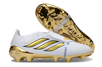 Adidas Predator 26 Elite Fold-Over Tongue FG Firm Ground Soccer Cleats - White/Elegant Gold/Classic Black