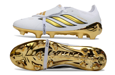 Adidas Predator 26 Elite Fold-Over Tongue FG Firm Ground Soccer Cleats - White/Elegant Gold/Classic Black
