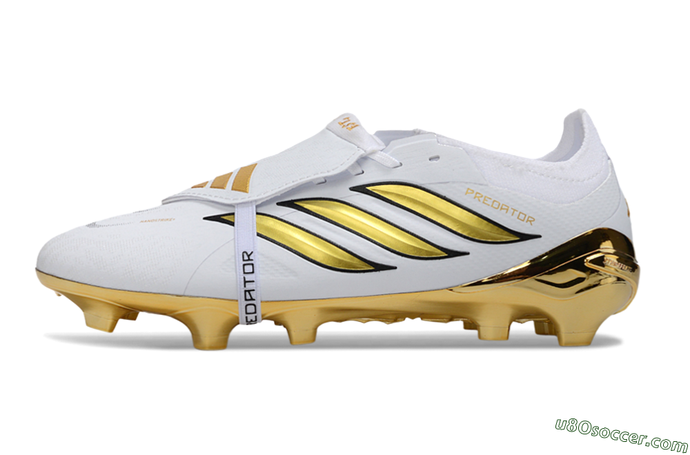 Adidas Predator 26 Elite Fold-Over Tongue FG Firm Ground Soccer Cleats - White/Elegant Gold/Classic Black 2