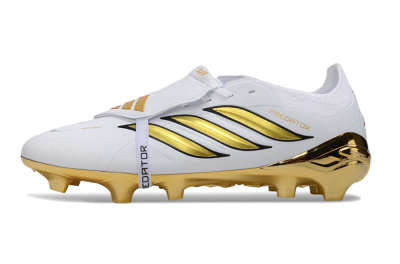 Adidas Predator 26 Elite Fold-Over Tongue FG Firm Ground Soccer Cleats - White/Elegant Gold/Classic Black