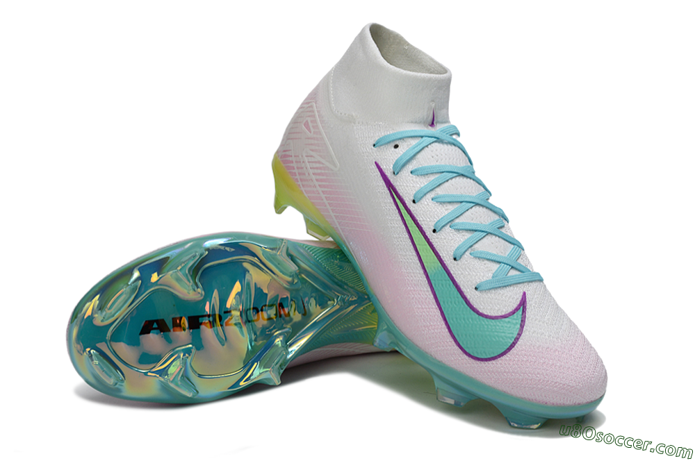 Nike Air Zoom Mercurial Superfly 10 Elite FG Firm Ground Soccer Cleats - White/Iridescent Blue/Pink Glow 3