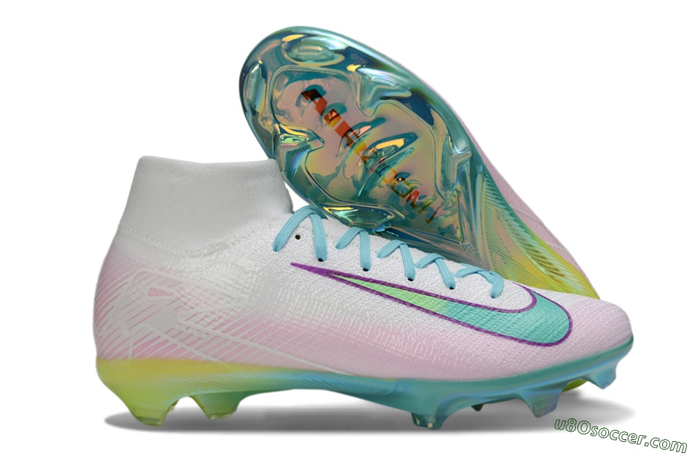 Nike Air Zoom Mercurial Superfly 10 Elite FG Firm Ground Soccer Cleats - White/Iridescent Blue/Pink Glow 1