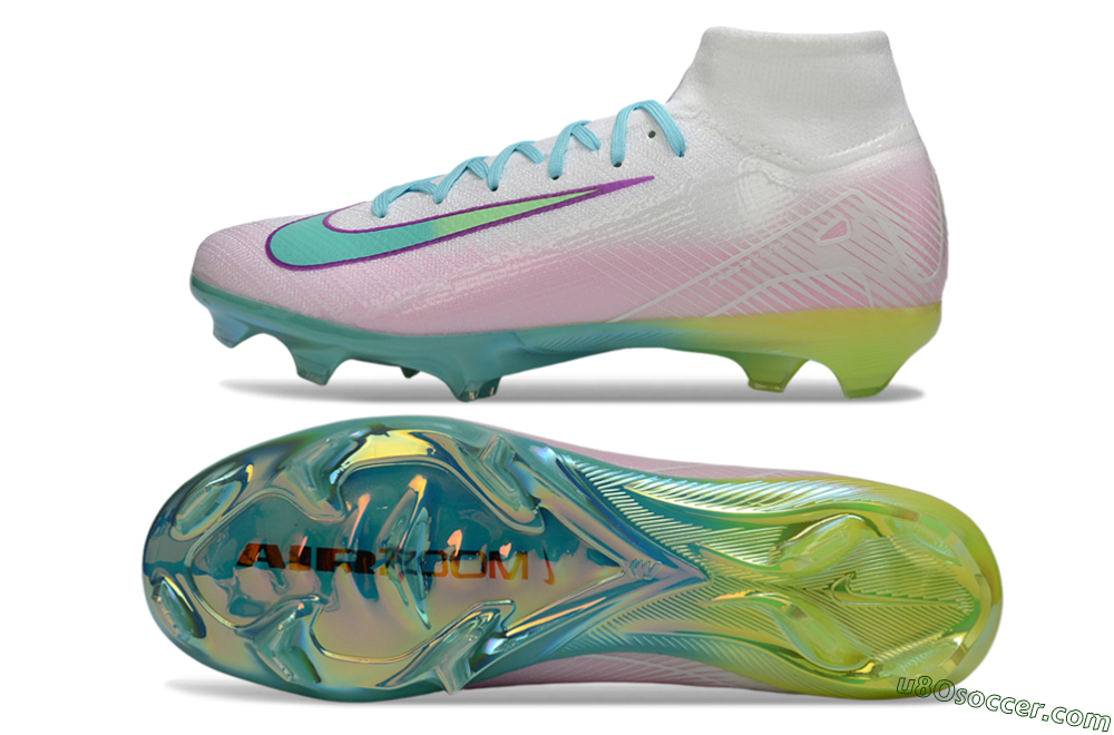 Nike Air Zoom Mercurial Superfly 10 Elite FG Firm Ground Soccer Cleats - White/Iridescent Blue/Pink Glow 0