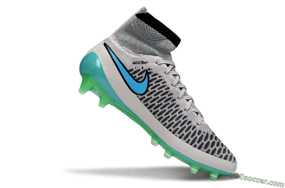 Nike Magista Obra FG Firm Ground Soccer Cleats - Grey/Aqua Blue/Luminous Green 4