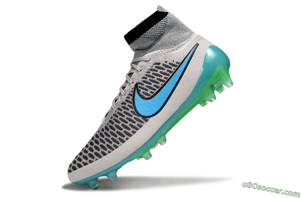 Nike Magista Obra FG Firm Ground Soccer Cleats - Grey/Aqua Blue/Luminous Green 5