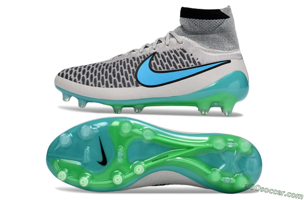 Nike Magista Obra FG Firm Ground Soccer Cleats - Grey/Aqua Blue/Luminous Green 0