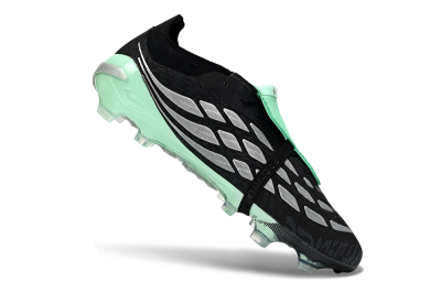 Adidas Predator 26 Elite Fold-Over Tongue FG Firm Ground Soccer Cleats - Black/Mint Green/Metallic Silver