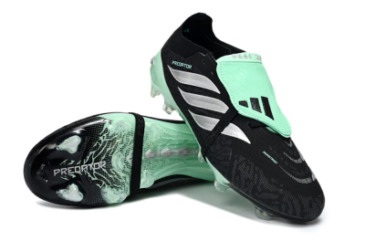 Adidas Predator 26 Elite Fold-Over Tongue FG Firm Ground Soccer Cleats - Black/Mint Green/Metallic Silver