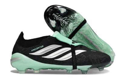 Adidas Predator 26 Elite Fold-Over Tongue FG Firm Ground Soccer Cleats - Black/Mint Green/Metallic Silver