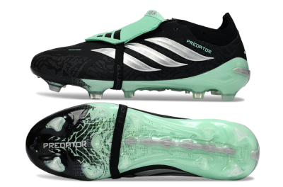 Adidas Predator 26 Elite Fold-Over Tongue FG Firm Ground Soccer Cleats - Black/Mint Green/Metallic Silver