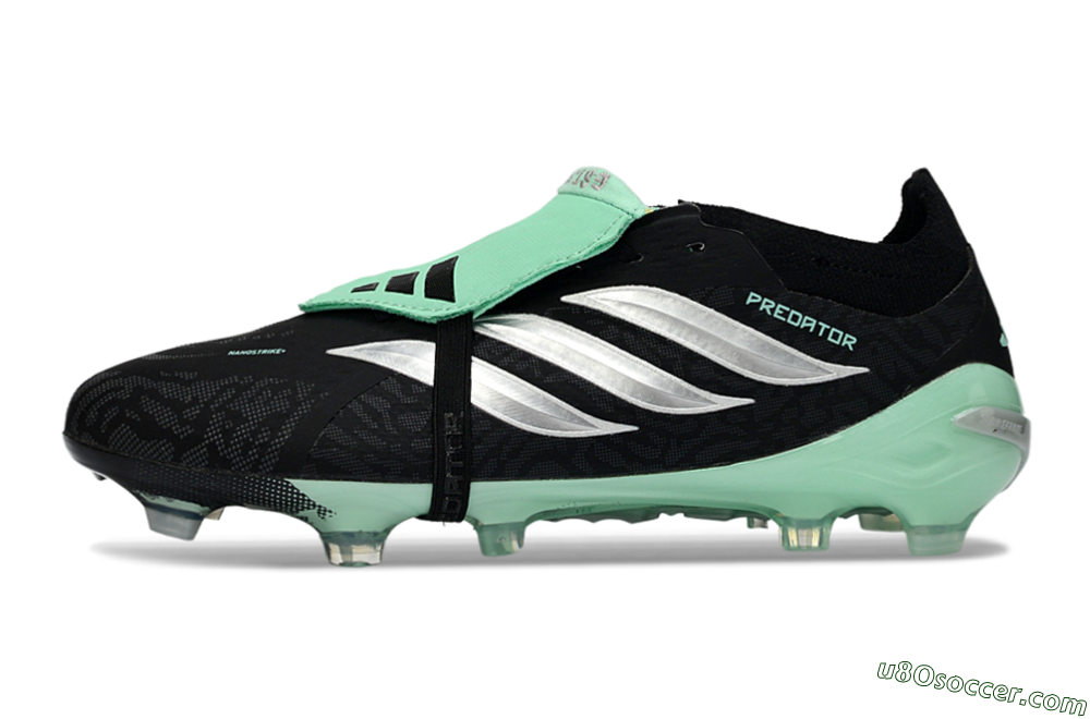 Adidas Predator 26 Elite Fold-Over Tongue FG Firm Ground Soccer Cleats - Black/Mint Green/Metallic Silver 2