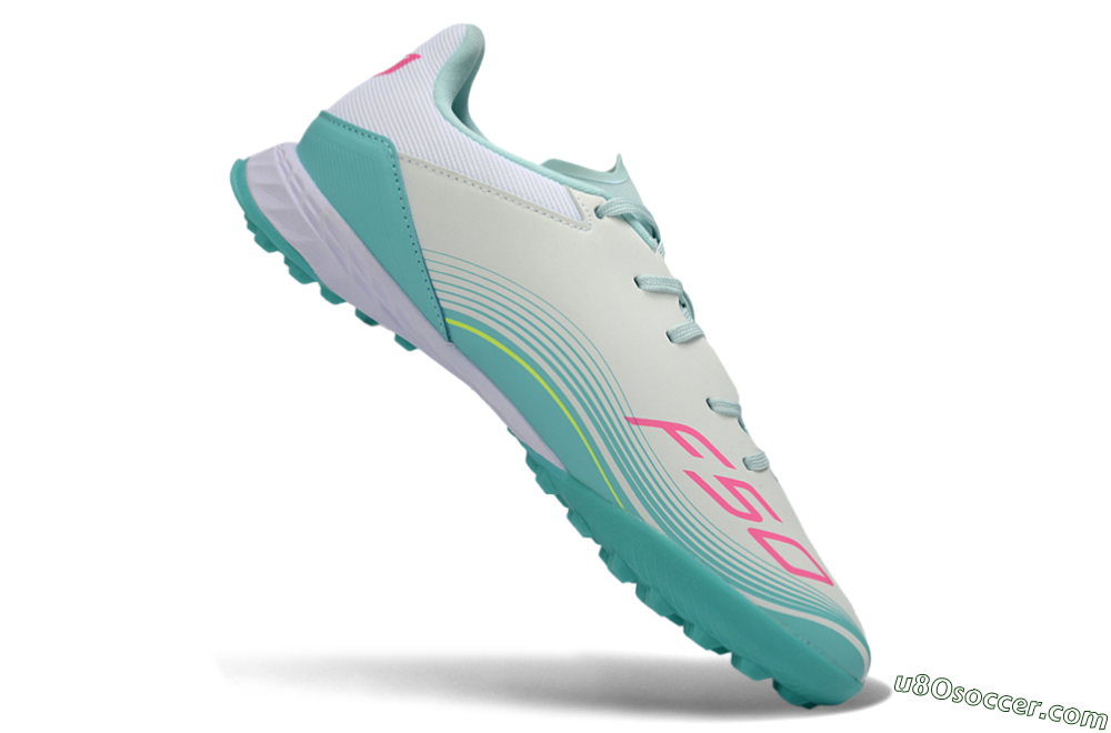 Messi x Adidas F50 Pro TF Artificial Turf Soccer Shoes - Aqua/Coral Pink/Light Green 4