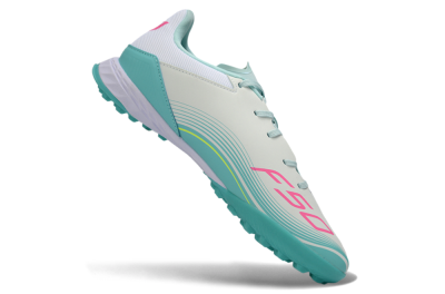 Messi x Adidas F50 Pro TF Artificial Turf Soccer Shoes - Aqua/Coral Pink/Light Green