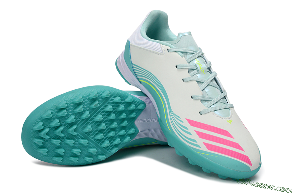 Messi x Adidas F50 Pro TF Artificial Turf Soccer Shoes - Aqua/Coral Pink/Light Green 3