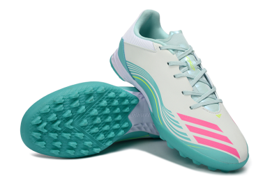 Messi x Adidas F50 Pro TF Artificial Turf Soccer Shoes - Aqua/Coral Pink/Light Green