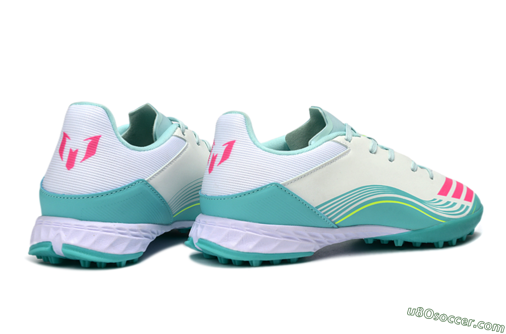 Messi x Adidas F50 Pro TF Artificial Turf Soccer Shoes - Aqua/Coral Pink/Light Green 6
