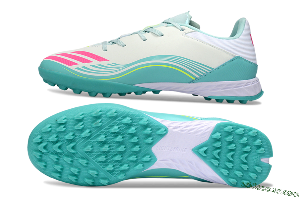 Messi x Adidas F50 Pro TF Artificial Turf Soccer Shoes - Aqua/Coral Pink/Light Green 0