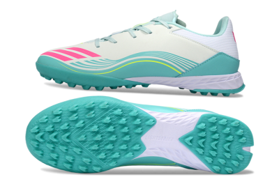 Messi x Adidas F50 Pro TF Artificial Turf Soccer Shoes - Aqua/Coral Pink/Light Green