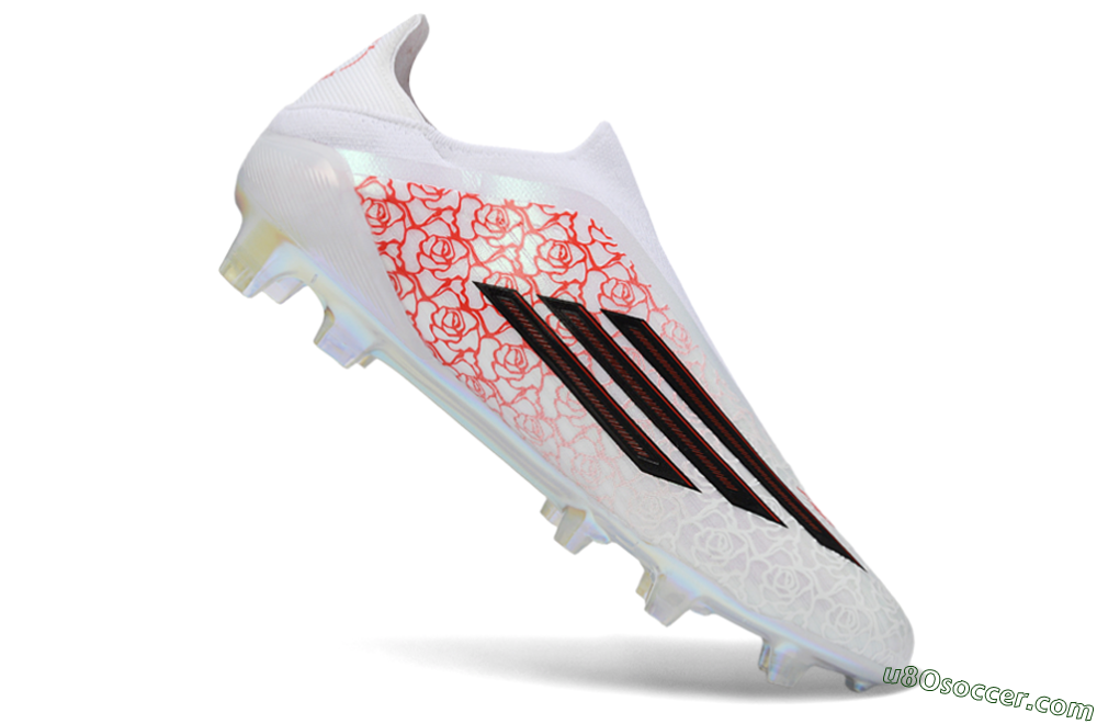 Adidas F50 Elite Laceless FG Firm Ground Soccer Cleats - White/Scarlet Roses/Iridescent Sole 4