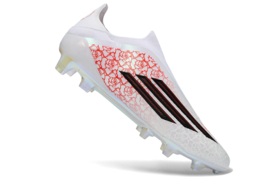 Adidas F50 Elite Laceless FG Firm Ground Soccer Cleats - White/Scarlet Roses/Iridescent Sole