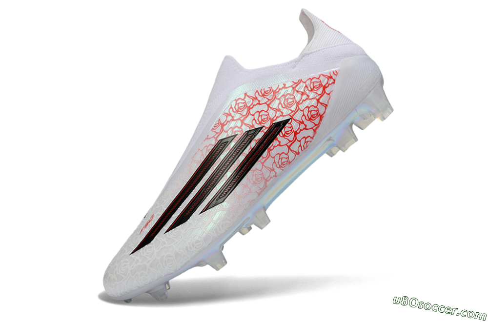 Adidas F50 Elite Laceless FG Firm Ground Soccer Cleats - White/Scarlet Roses/Iridescent Sole 5
