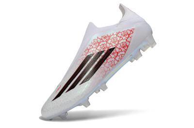 Adidas F50 Elite Laceless FG Firm Ground Soccer Cleats - White/Scarlet Roses/Iridescent Sole
