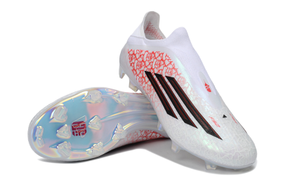 Adidas F50 Elite Laceless FG Firm Ground Soccer Cleats - White/Scarlet Roses/Iridescent Sole