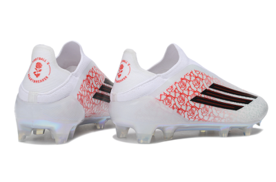 Adidas F50 Elite Laceless FG Firm Ground Soccer Cleats - White/Scarlet Roses/Iridescent Sole