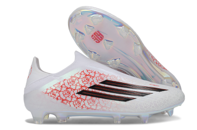 Adidas F50 Elite Laceless FG Firm Ground Soccer Cleats - White/Scarlet Roses/Iridescent Sole