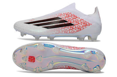 Adidas F50 Elite Laceless FG Firm Ground Soccer Cleats - White/Scarlet Roses/Iridescent Sole