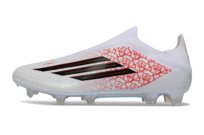 Adidas F50 Elite Laceless FG Firm Ground Soccer Cleats - White/Scarlet Roses/Iridescent Sole