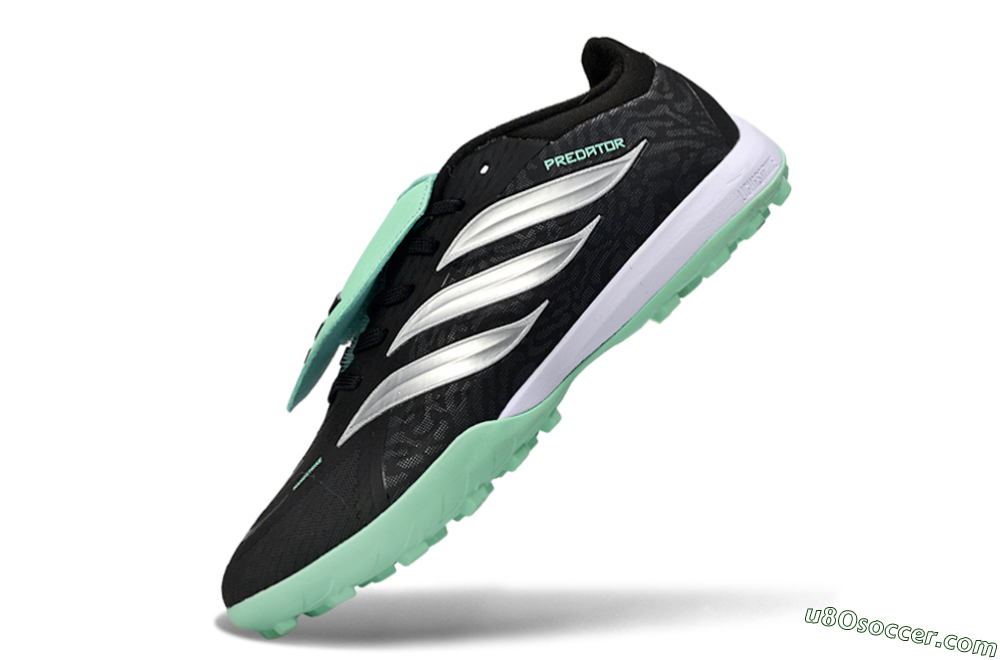Adidas Predator 26 Elite Fold-Over Tongue TF Artificial Turf Soccer Shoes - Black/Mint Green/Metallic Silver 5