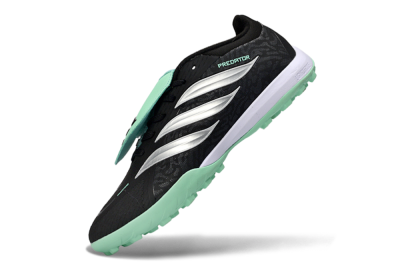 Adidas Predator 26 Elite Fold-Over Tongue TF Artificial Turf Soccer Shoes - Black/Mint Green/Metallic Silver