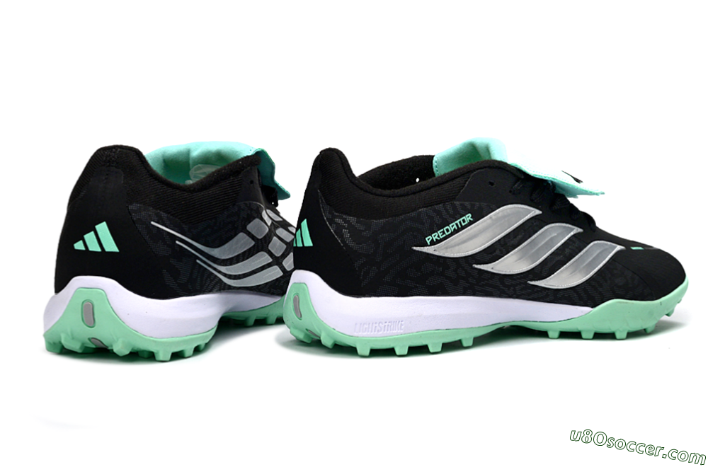 Adidas Predator 26 Elite Fold-Over Tongue TF Artificial Turf Soccer Shoes - Black/Mint Green/Metallic Silver 6