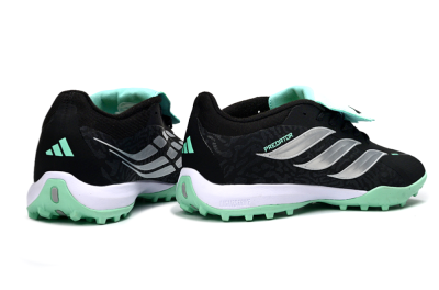 Adidas Predator 26 Elite Fold-Over Tongue TF Artificial Turf Soccer Shoes - Black/Mint Green/Metallic Silver