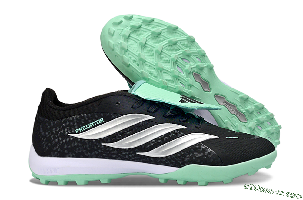 Adidas Predator 26 Elite Fold-Over Tongue TF Artificial Turf Soccer Shoes - Black/Mint Green/Metallic Silver 1