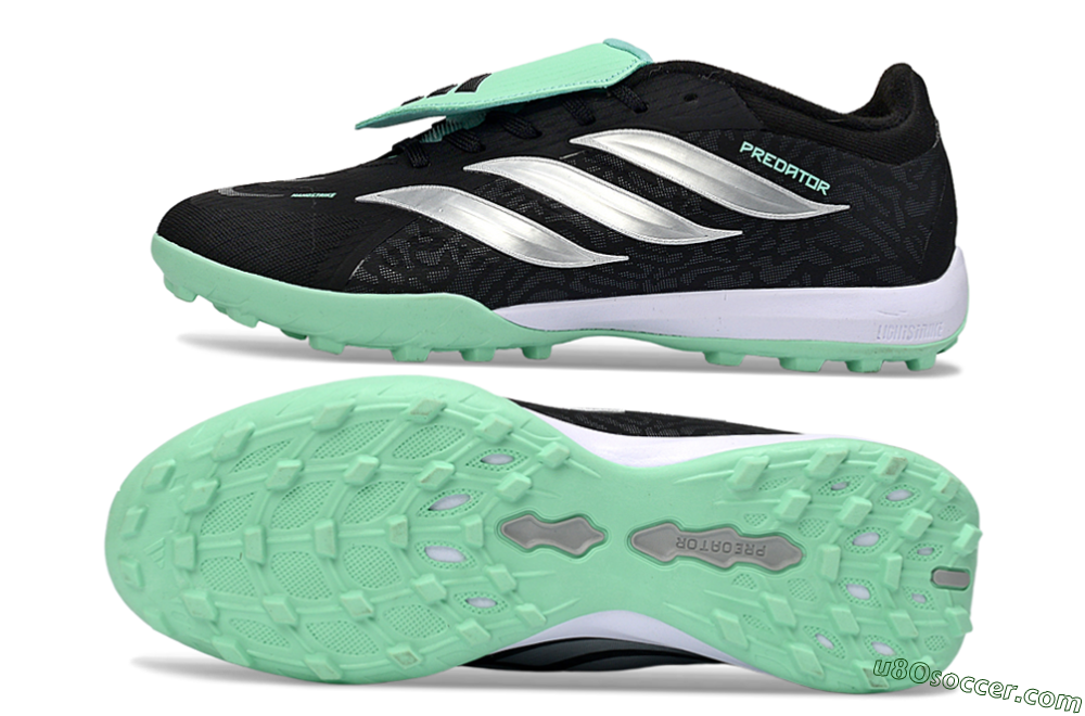 Adidas Predator 26 Elite Fold-Over Tongue TF Artificial Turf Soccer Shoes - Black/Mint Green/Metallic Silver 0