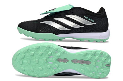 Adidas Predator 26 Elite Fold-Over Tongue TF Artificial Turf Soccer Shoes - Black/Mint Green/Metallic Silver