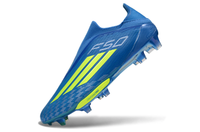 Adidas F50+ Elite Lightstrike Pro Laceless FG Firm Ground Soccer Cleats - Blue/Vibrant Blue/Lime Green