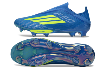Adidas F50+ Elite Lightstrike Pro Laceless FG Firm Ground Soccer Cleats - Blue/Vibrant Blue/Lime Green
