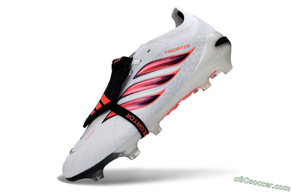 Adidas Predator 26 Elite Fold-Over Tongue FG Firm Ground Soccer Cleats - White/Vibrant Coral/Black 5