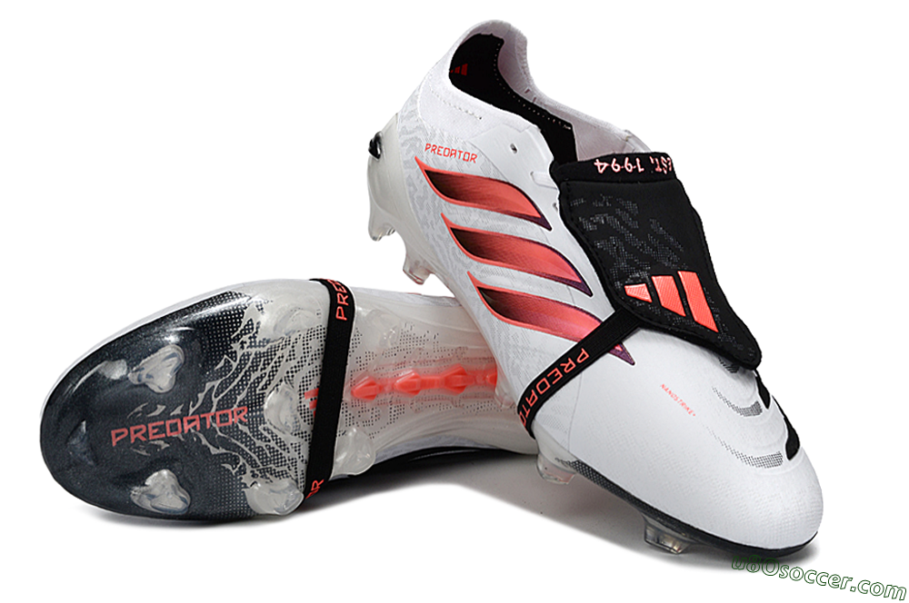 Adidas Predator 26 Elite Fold-Over Tongue FG Firm Ground Soccer Cleats - White/Vibrant Coral/Black 3