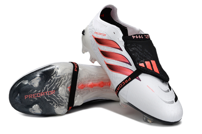 Adidas Predator 26 Elite Fold-Over Tongue FG Firm Ground Soccer Cleats - White/Vibrant Coral/Black