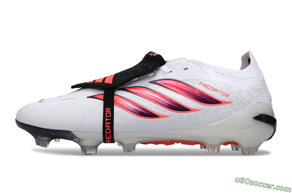 Adidas Predator 26 Elite Fold-Over Tongue FG Firm Ground Soccer Cleats - White/Vibrant Coral/Black 2