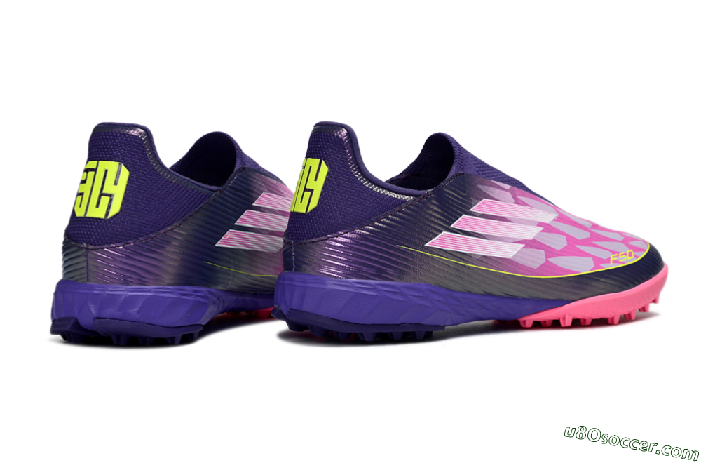 Adidas F50 Pro Laceless TF Artificial Turf Soccer Shoes - Purple/Bright Pink/Neon Yellow 6