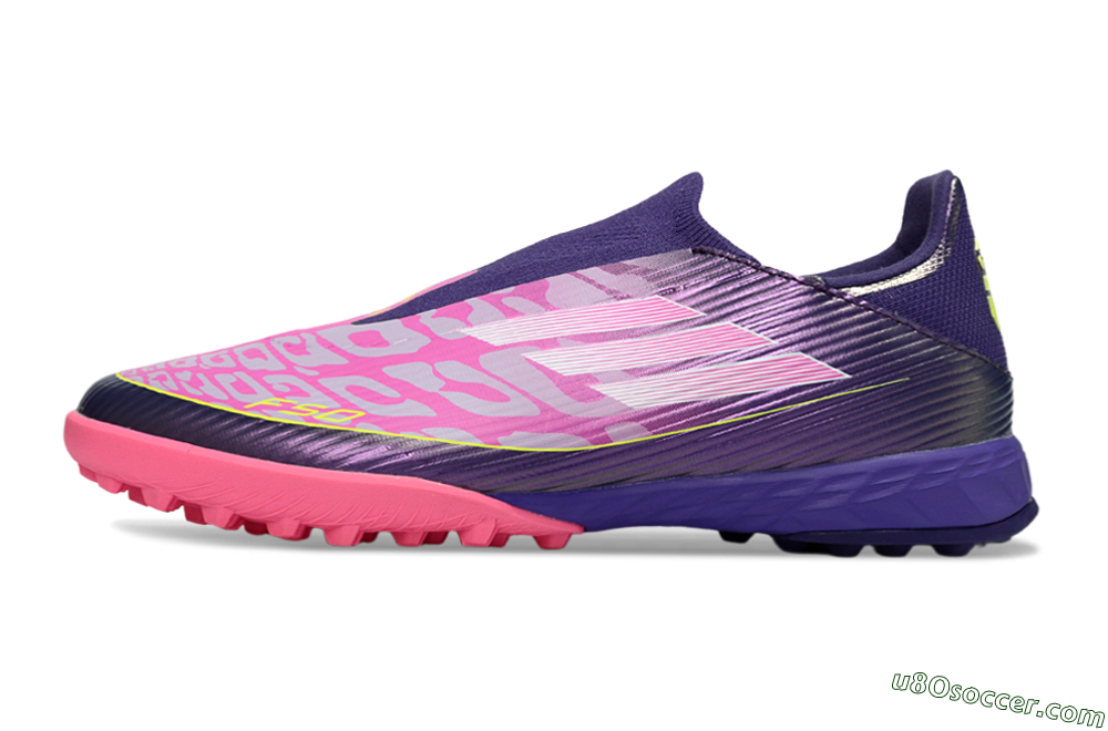 Adidas F50 Pro Laceless TF Artificial Turf Soccer Shoes - Purple/Bright Pink/Neon Yellow 2