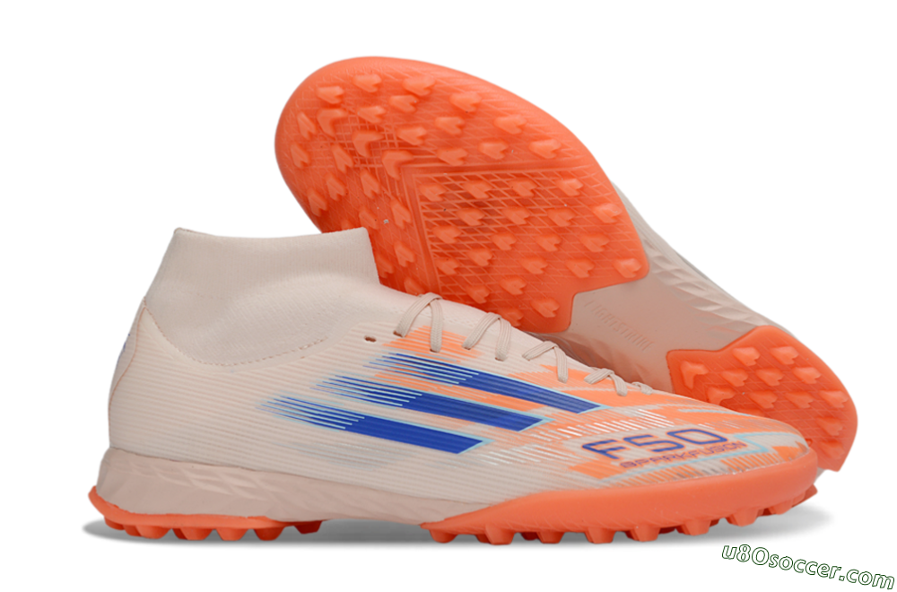 Adidas F50 Elite Mid TF Artificial Turf Soccer Shoes - Peach/Electric Orange/Classic Blue 1